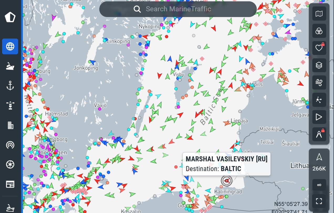 Vessel traffic on the Baltic Sea on Wednesday, 18 December