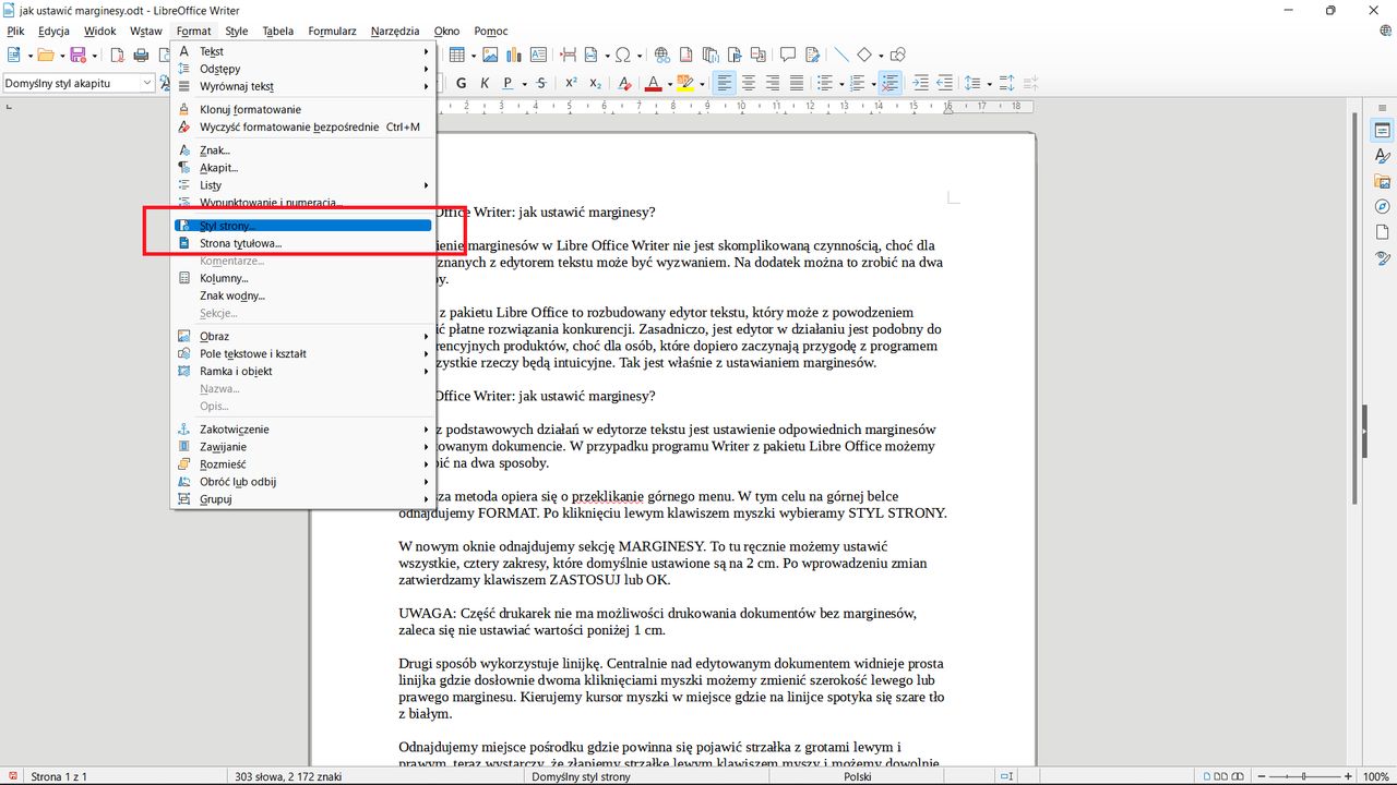 LibreOffice Writer: menu FORMAT