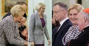 Agata Duda w śliwkowej sukience i żakiecie w pepitkę na spotkaniu z przedstawicielami Kościołów. Udana stylizacja? (ZDJĘCIA)
