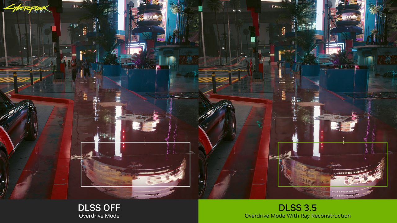 Technika NVIDIA DLSS 3.5 z funkcją Ray Reconstruction pozwala uzyskać widocznie lepszą jakość obrazu 
