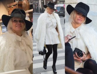 Pamela Anderson zwiedza Paryż w białym futrze i kapeluszu (ZDJĘCIA)