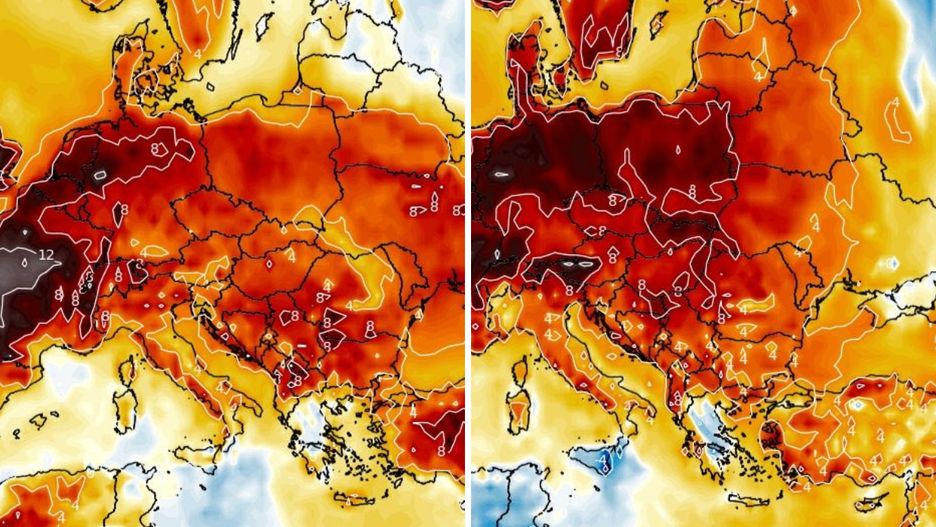 Pogoda. W środę będzie bardzo ciepło - do 28 st. C (po lewej), ale upał rozgrzeje Polskę od piątku, kiedy w wielu miejscach może być 30 st. C (po prawej)