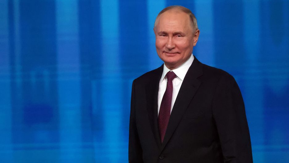 MOSCOW, RUSSIA - FEBRUARY 8: (RUSSIA OUT) Russian President Vladimir Putin smiles during his meeting with scientists at the State Kremlin Palace, on February 8, 2024, in Moscow, Russia. Russia's President Putin visited the event, marking the 300th anniversary of the Russian Academy of Sciences prior to the 2024 Presidential Elections. (Photo by Contributor/Getty Images)