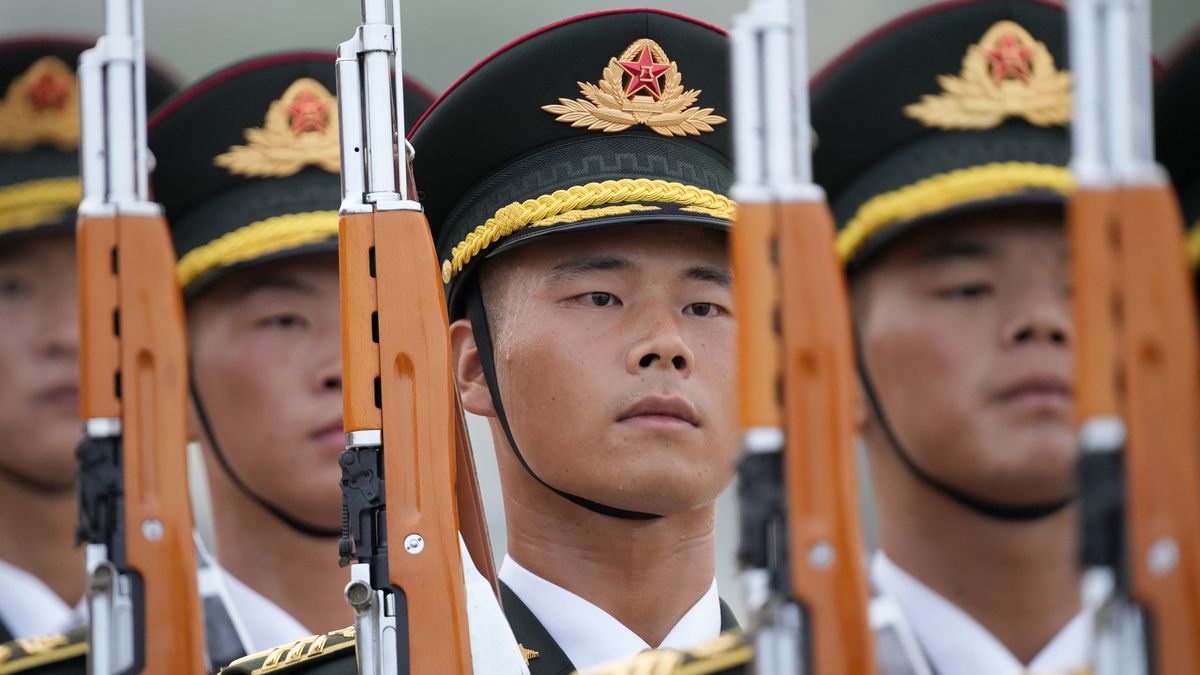 Members of the People's Liberation Army (PLA) at Tiananmen Square ahead of a military parade to mark 80 years since Japan's defeat in World War II held in Beijing, China, on Wednesday, Sept. 3, 2025. The once-a-decade parade is part of the Communist Party's broader effort to fan nationalistic sentiment and showcase China's growing diplomatic sway and military might. Photographer: Qilai Shen/Bloomberg via Getty Images