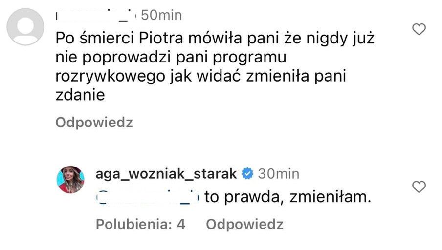 Agnieszka Woźniak-Starak odpowiada internaucie 