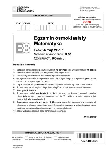 Egzamin ósmoklasisty z matematyki 2021