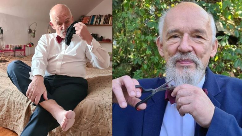 Koronasceptyczny Janusz Korwin-Mikke WĄCHA SKARPETY na Instagramie. "Albo wziąłem czyste, ALBO MAM KORONAWIRUSA"