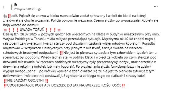 Niepokojący wpis w mediach społecznościowych