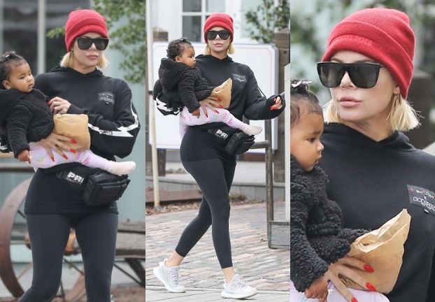 Nowe usta Khloe Kardashian zabrały córkę na spacer (FOTO)