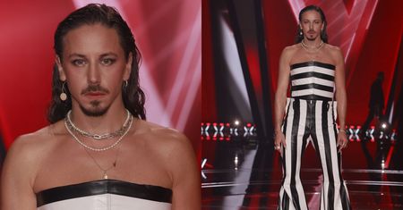Michał Szpak w pasiastym wdzianku melduje się na planie "The Voice of Poland". Stylowo? (ZDJĘCIA)