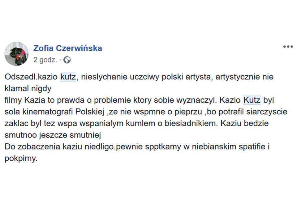 Zofia Czerwińska opłakuje Kazimierza Kutza