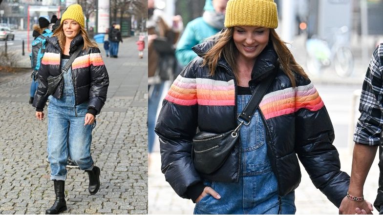 Agnieszka Włodarczyk i Robert Karaś przed studio Dzień dobry TVN
