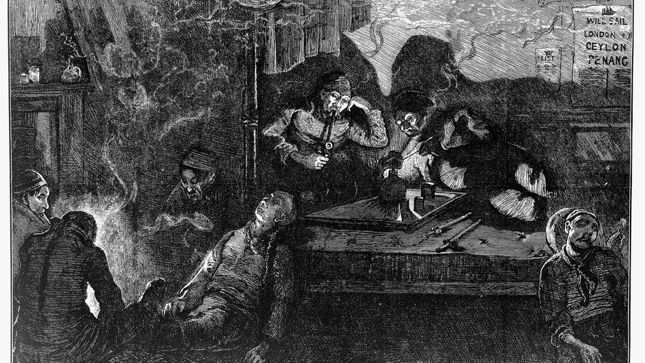 Palarnia opium w dzielnicy East End w Londynie. The Illustrated London News (1874 rok)