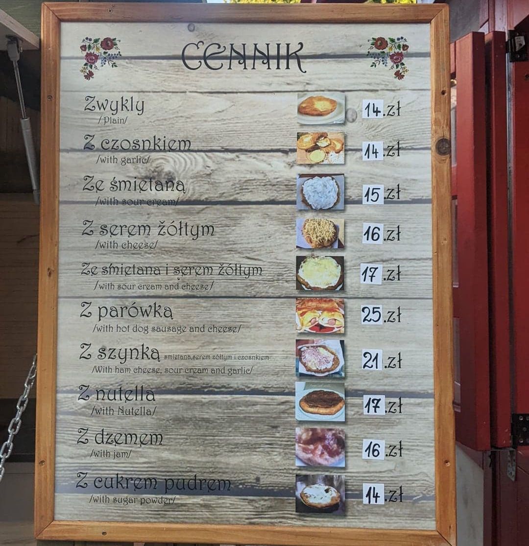 Menu na stoisku na ul. Rajskiej
