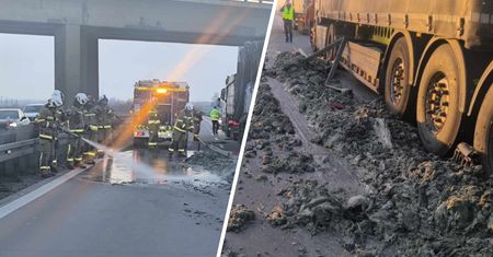 A4 była częściowo nieprzejezdna. Doszło do zderzenia ciężarówek