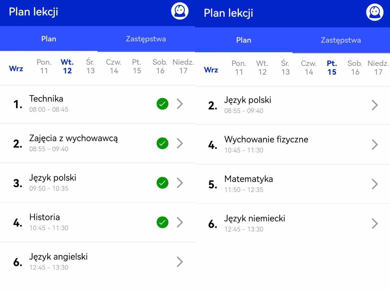 Plan lekcji syna Wiolety