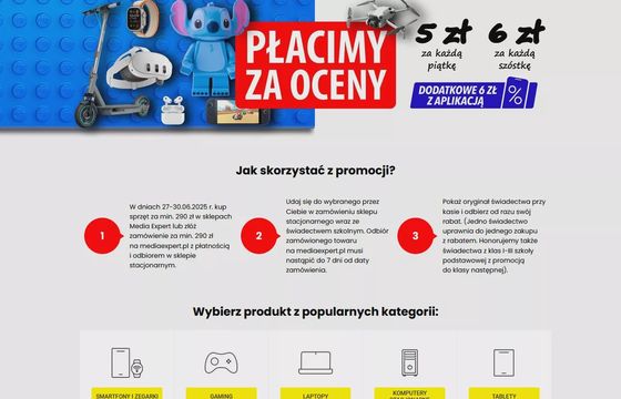 Akcja "Płacimy za oceny" w Media Expert. Jest skarga Rzeczniczki Praw Dziecka