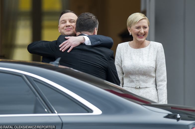 Andrzej Duda z żoną Agatą, Raimonds Vejonis