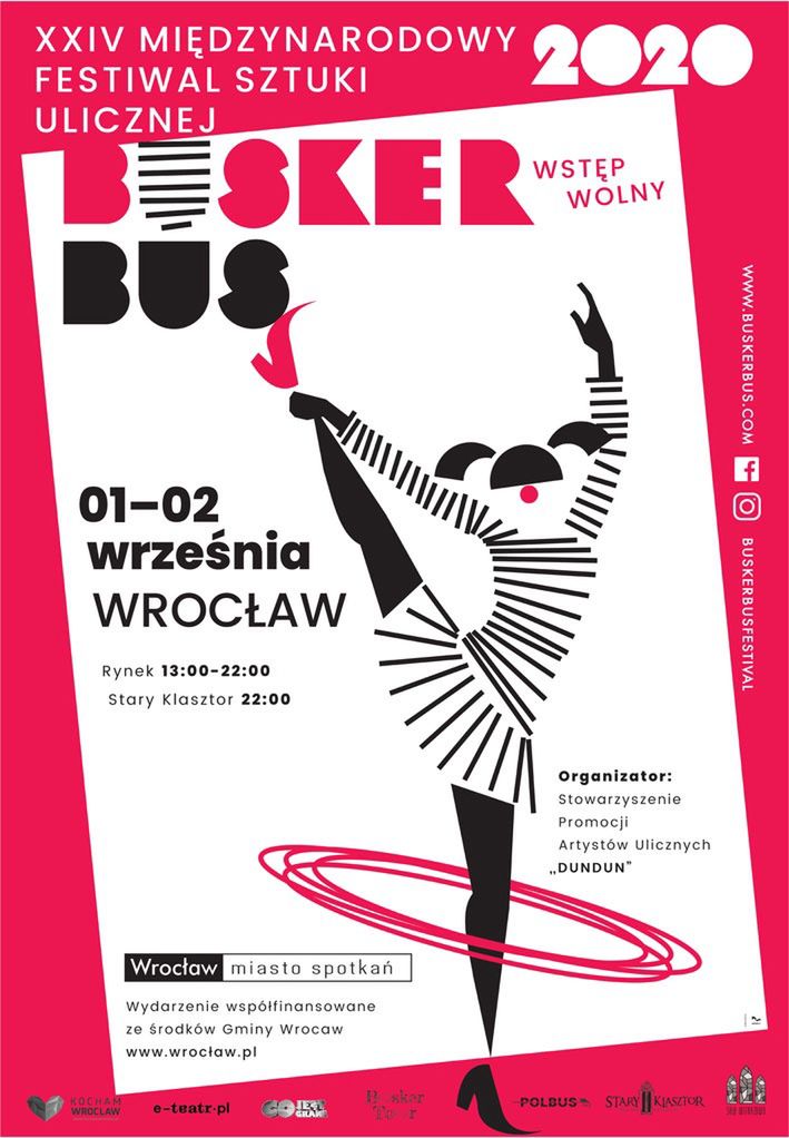 Plakat wrocławskiej edycji Festiwalu Sztuki Ulicznej BuskerBus 2020