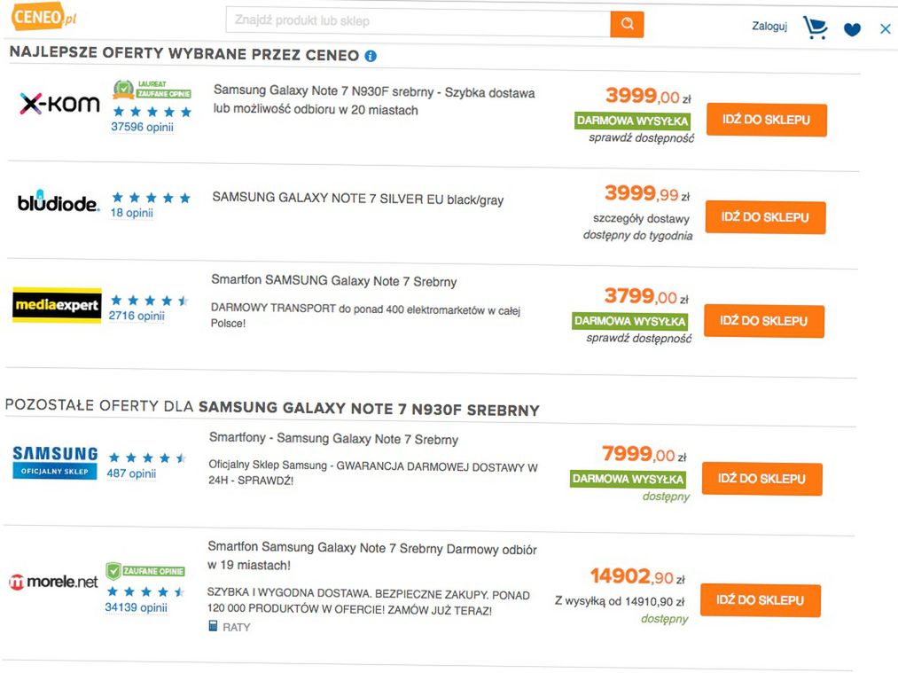 Ceny Galaxy Note'a 7 - i bądź tu mądry...