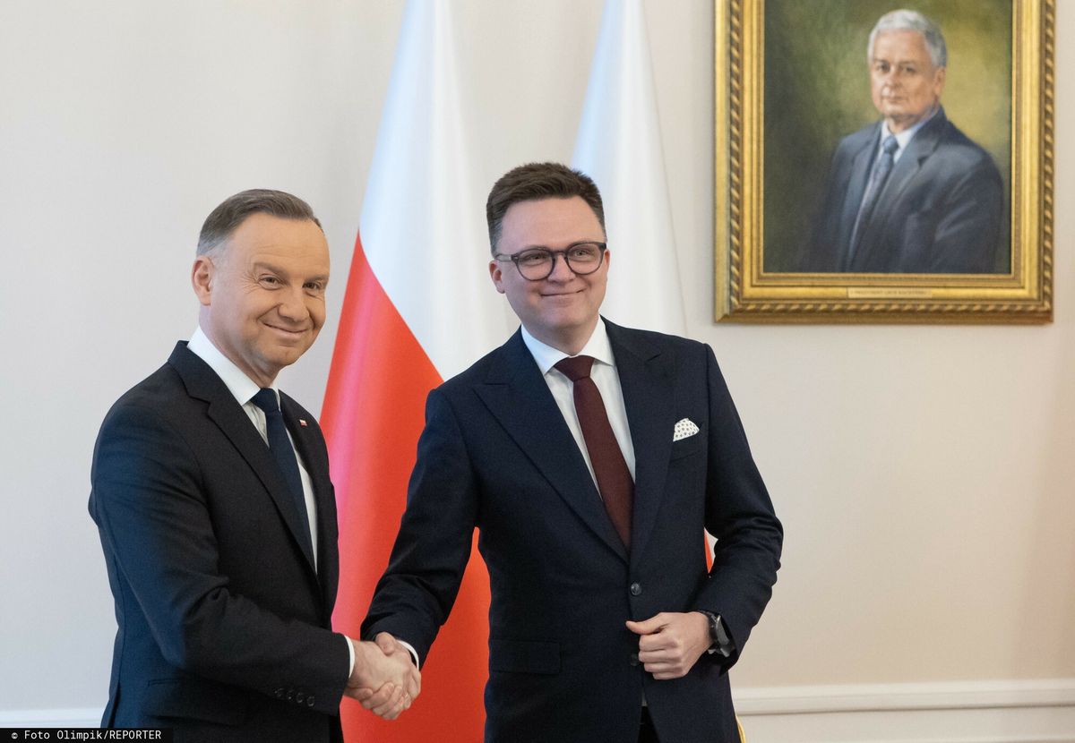 Prezydent Andrzej Duda i marszałek Sejmu Szymon Hołownia