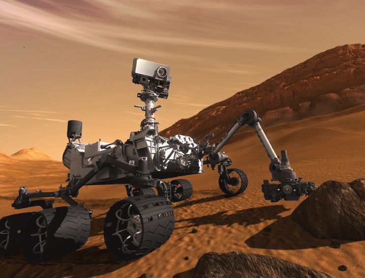 Render łazika Curiosity na powierzchni Marsa (Źródło: NASA)