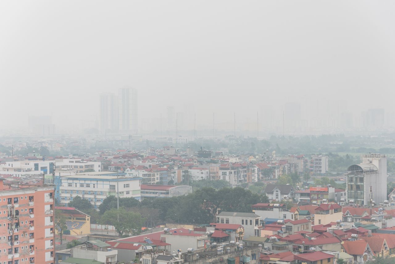 The smog is so dense that it looks like fog.