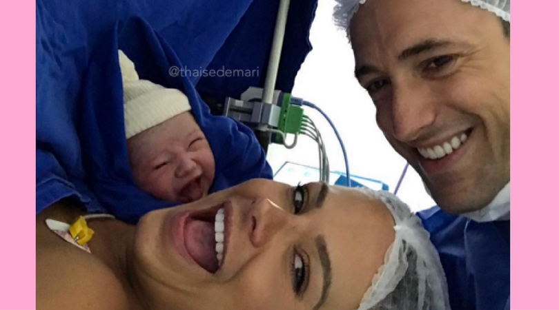 Thaise De Mari z córeczką i mężem tuż po zabiegu cesarskiego cięcia