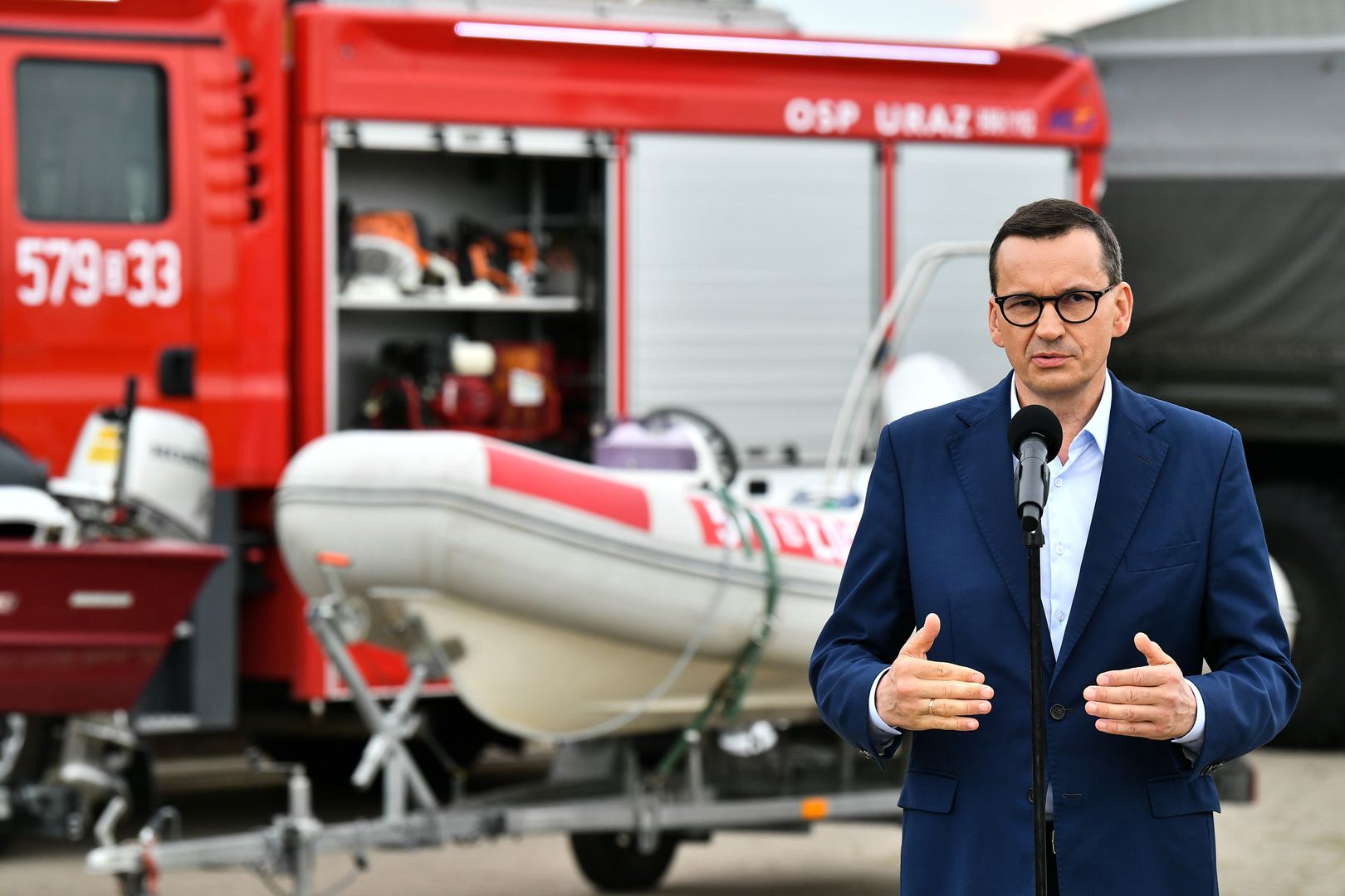 Premier Mateusz Morawiecki podczas konferencji dotyczącej Odry