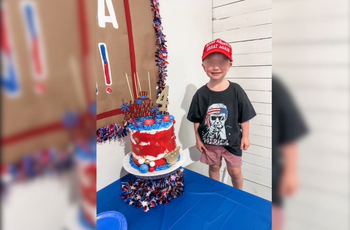 Four-year-old with a Donald Trump party