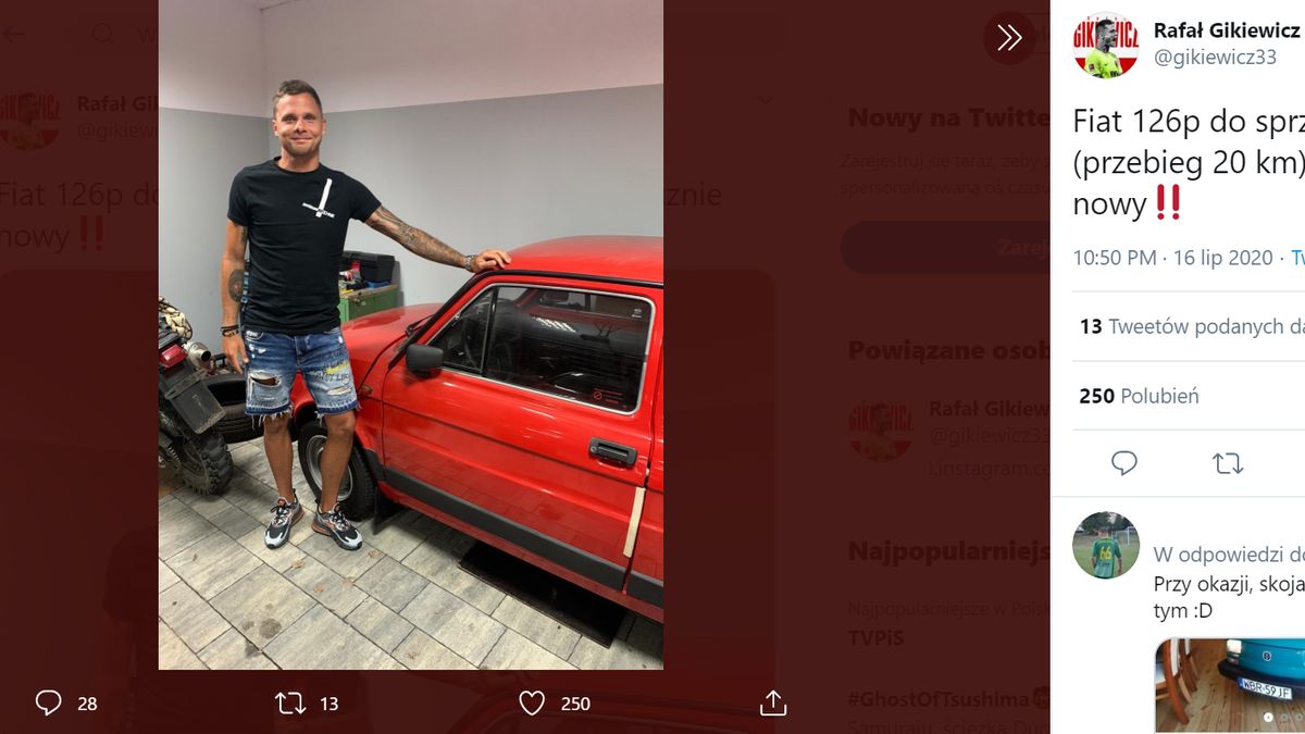 Rafał Gikiewicz sprzedaje Malucha z minimalnym przebiegiem (fot. Twitter)