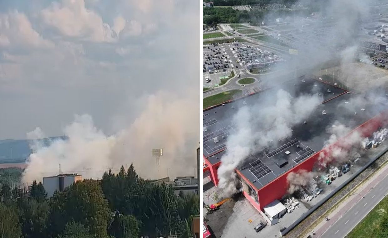 Pożar marketu budowlanego w Krośnie