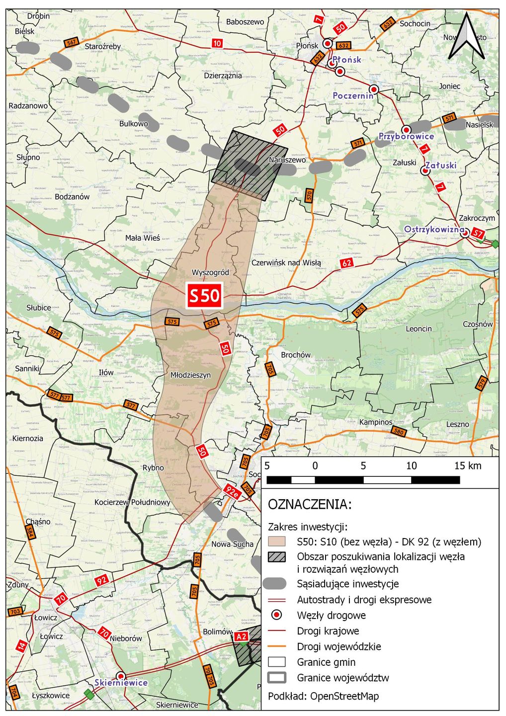 Korytarz, w którym wykonawcy mają ustalić przebieg OAW od S10 do DK92