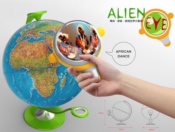 Oko Aliena przyłóż do konkretnego miejsa na globusie (fot. Yankodesign)