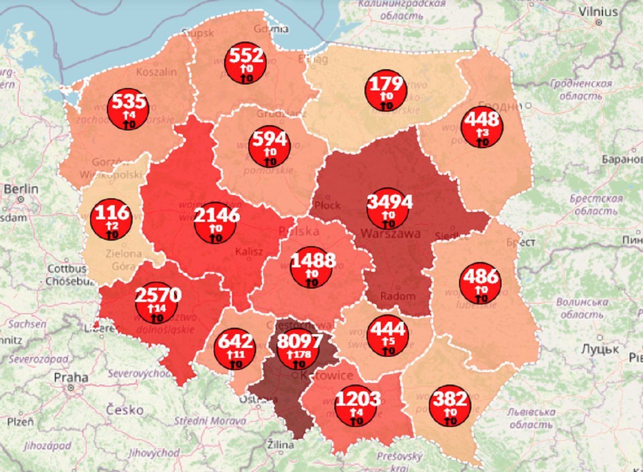 Koronawirus w Polsce. Mapa zarażeń pokazuje aktualne dane. Ponad 1050 ofiar śmiertelnych