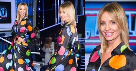 Agnieszka Szulim cała w grochach na planie "Aplauz, aplauz" (ZDJĘCIA)