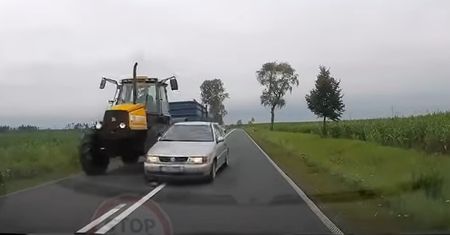 Wszystko się nagrało. Spójrzcie, jak wyprzedzał ciągnik