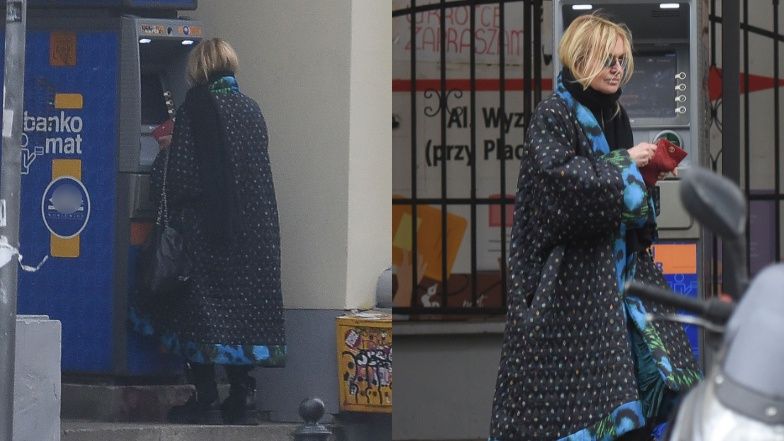 Monika Olejnik spaceruje po Warszawie we wzorzystym kimonie i butach Prady
