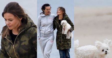 Edyta Herbuś spaceruje po plaży z pieskiem i koleżanką: selfie, uśmiechy, uściski... (ZDJĘCIA)
