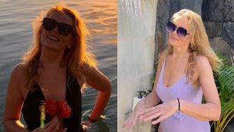 59-letnia Dorota Chotecka chłodzi się w liliowym kostiumie kąpielowym. Fani: "Rewelacyjnie"