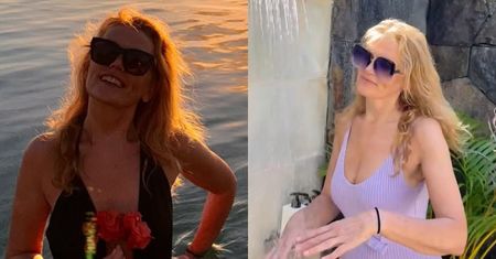 59-letnia Dorota Chotecka chłodzi się w liliowym kostiumie kąpielowym. Fani: "Rewelacyjnie"