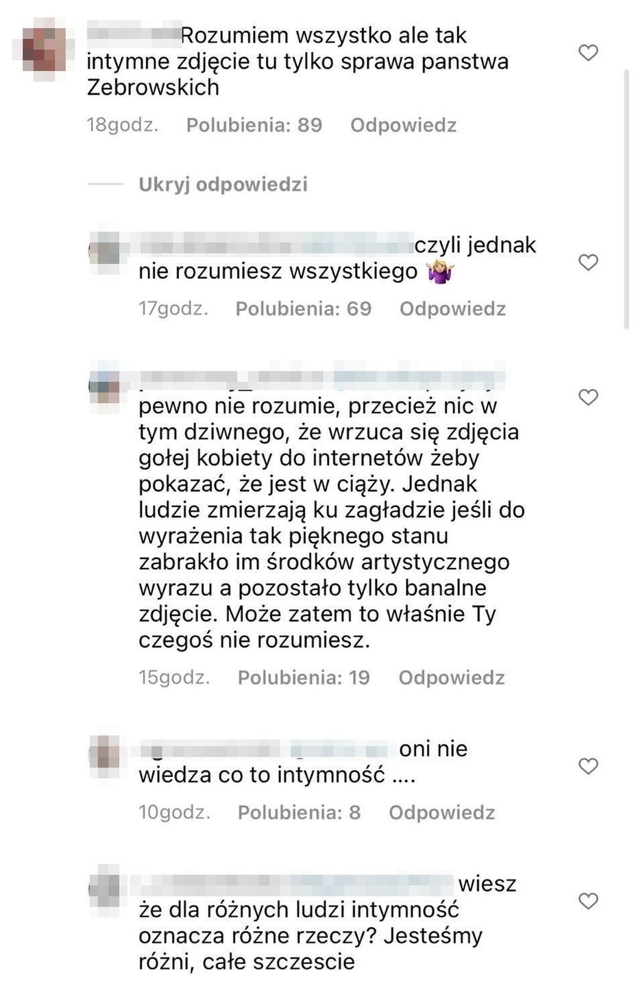 Komentarze pod rozebranym zdjęciem Aleksandry Żebrowskiej