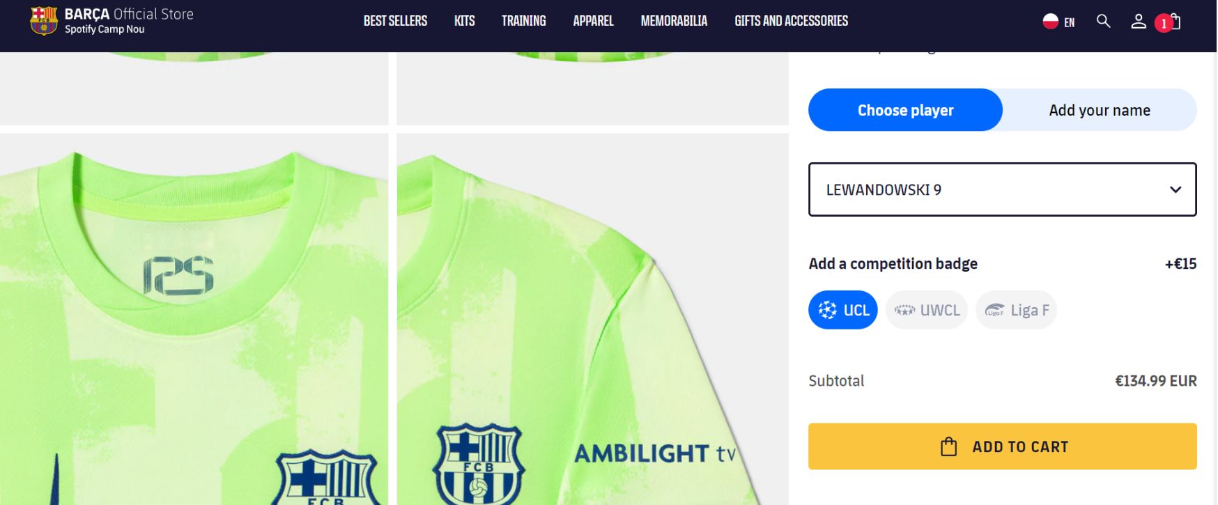 Cena za koszulkę FC Barcelony na stronie internetowej