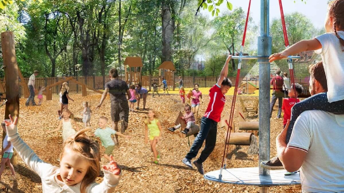 Dzieci bawiące się na placu zabaw