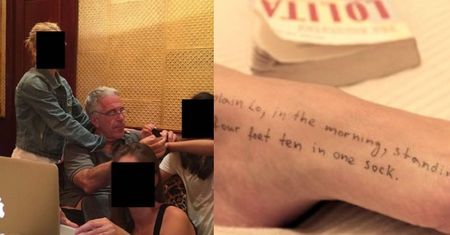 Ujawniono kolejne SZOKUJĄCE fotografie z "akt Epsteina". Pedofil pisał na ciałach młodych kobiet cytaty z "Lolity" (ZDJĘCIA)
