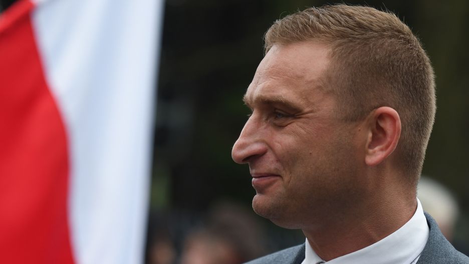 Robert Bakiewicz seen during a march to  commemorate the 80th anniversary of the first transport of 728 Polish prisoners to Auschwitz German Death Camp.In 2006, the Polish Sejm (parliament) voted to make June 14th the National Day of Remembrance for the Victims of German Nazi Concentration and Extermination Camps. Today, the Auschwitz Museum was closed because of Polish President Andrzej Duda's visit. Only a few visitors who had applied in advance were allowed in.On June 14, 2020, in Oswiecim, Poland. (Photo by Artur Widak/NurPhoto via Getty Images)