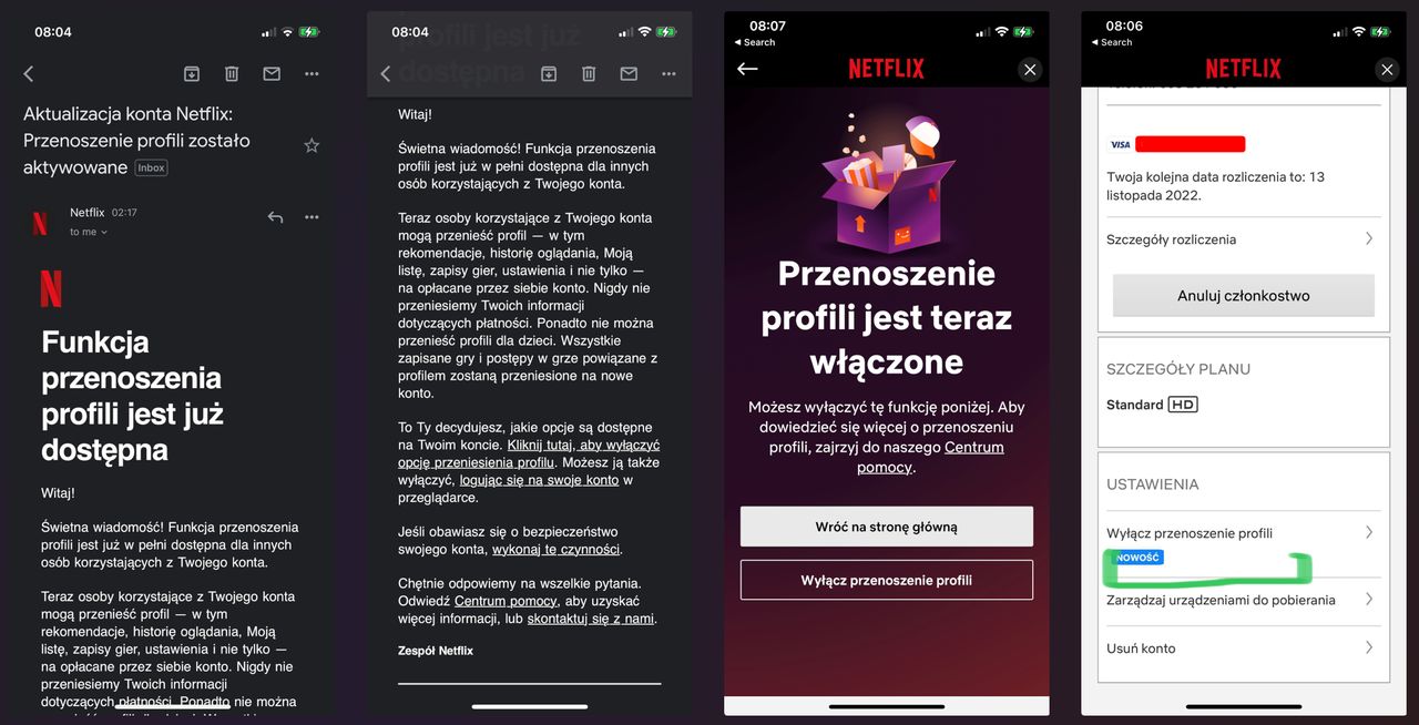 Komunikat o przenoszeniu kont w Netfliksie