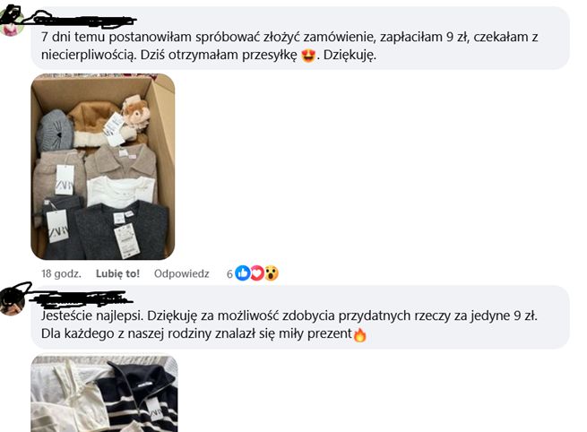 przykład fałszwych komentarzy pod postem e-sklepu Zary, fot. materiały WM