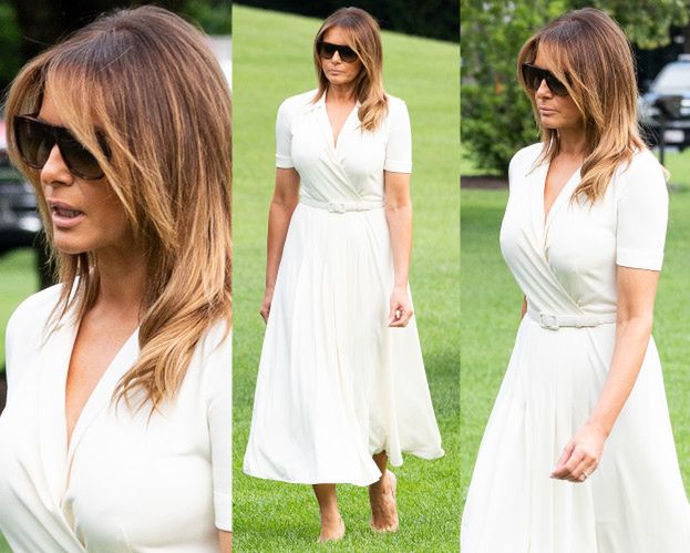 Zamyślona Melania Trump przemierza trawnik w szpilkach za 2,5 tysiąca złotych (ZDJĘCIA)