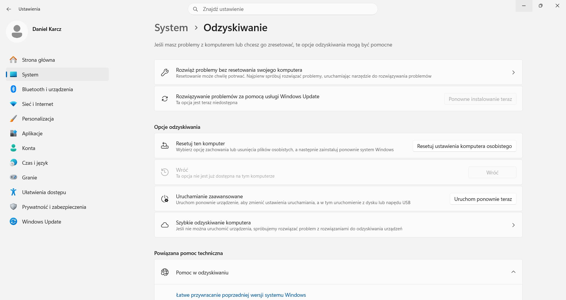 Usuń dane przez reset Windowsa